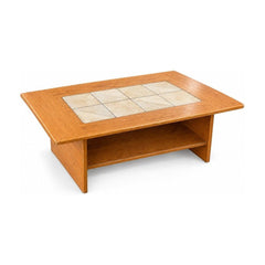 Honey Oak mid-century coffee table with a low rectangular top and simple apron in Gangso Mobler style