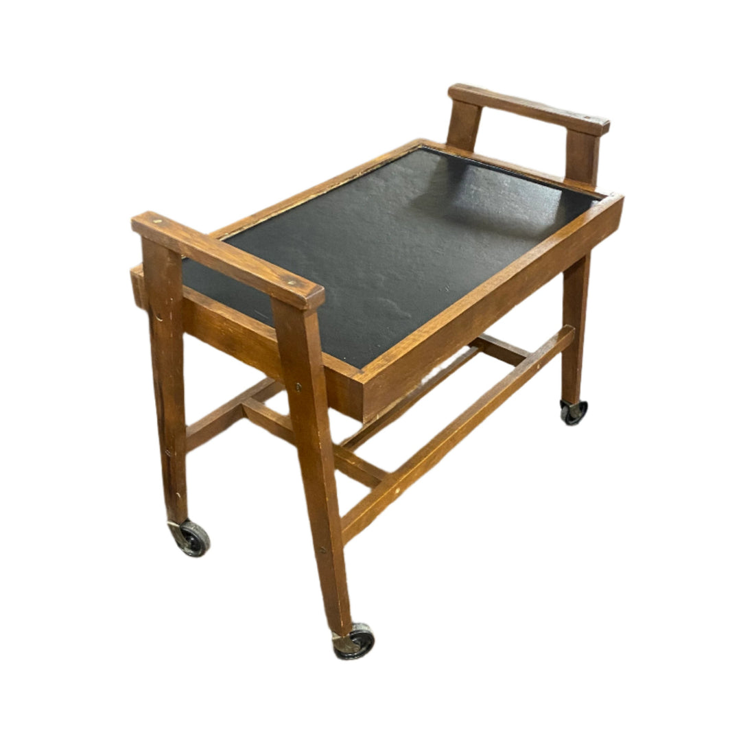 Mid-Century Modern Black and Wood Bar Cart
