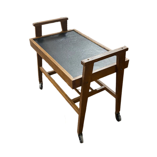 Mid-Century Modern Black and Wood Bar Cart