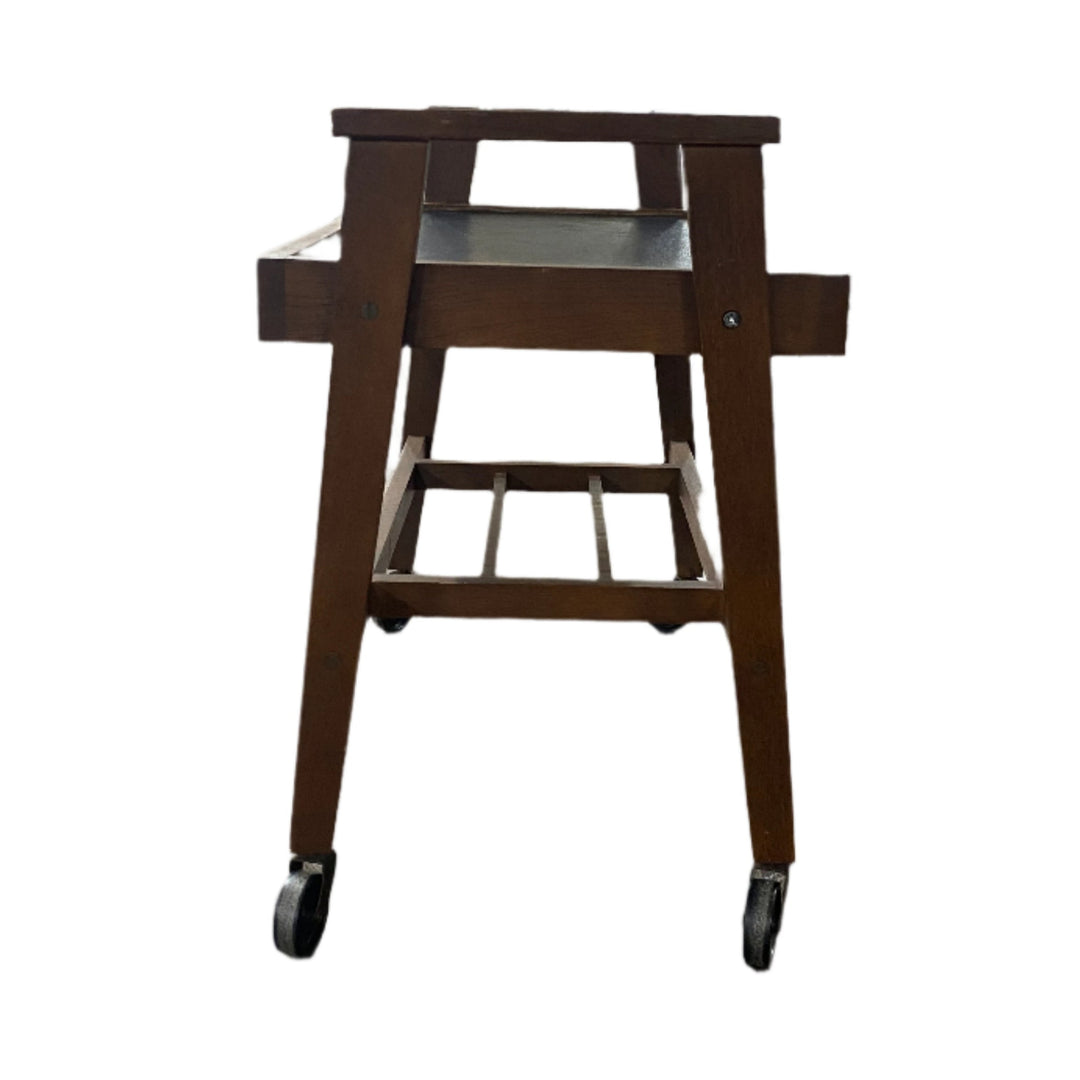 Mid-Century Modern Black and Wood Bar Cart