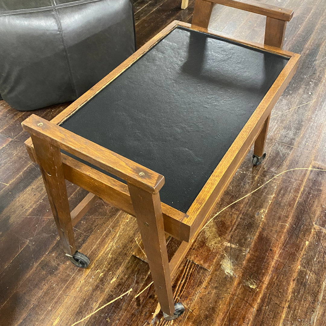 Mid-Century Modern Black and Wood Bar Cart