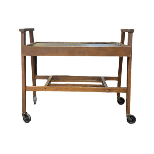 Mid-Century Modern Black and Wood Bar Cart