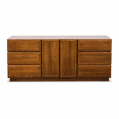 Medium oak mid-century long dresser with clean horizontal lines and natural wood grain