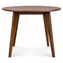 Walnut mid-century square dining table with clean lines and visible wood grain