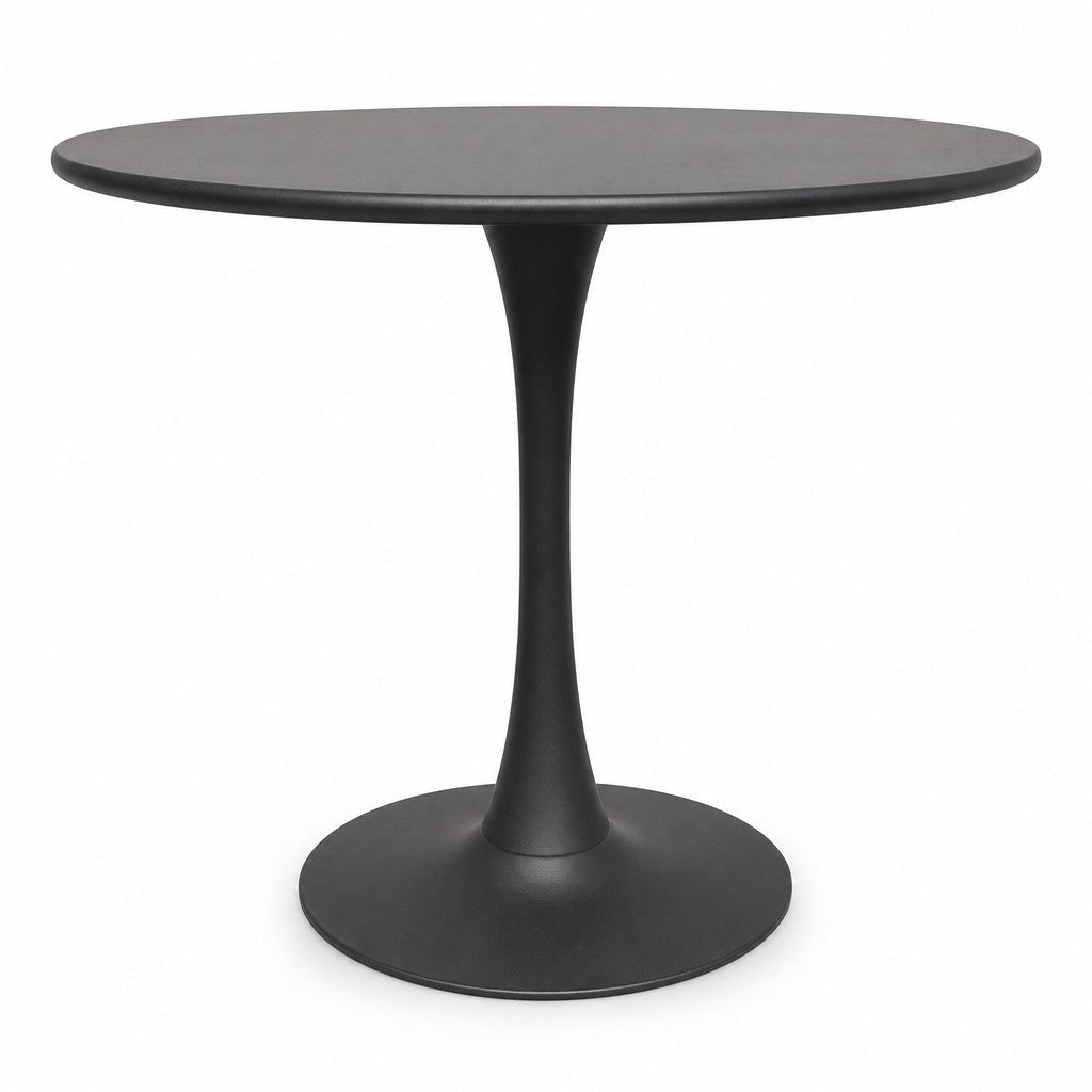 Black square mid-century dining table with clean architectural lines