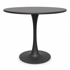 Black square mid-century dining table with clean architectural lines