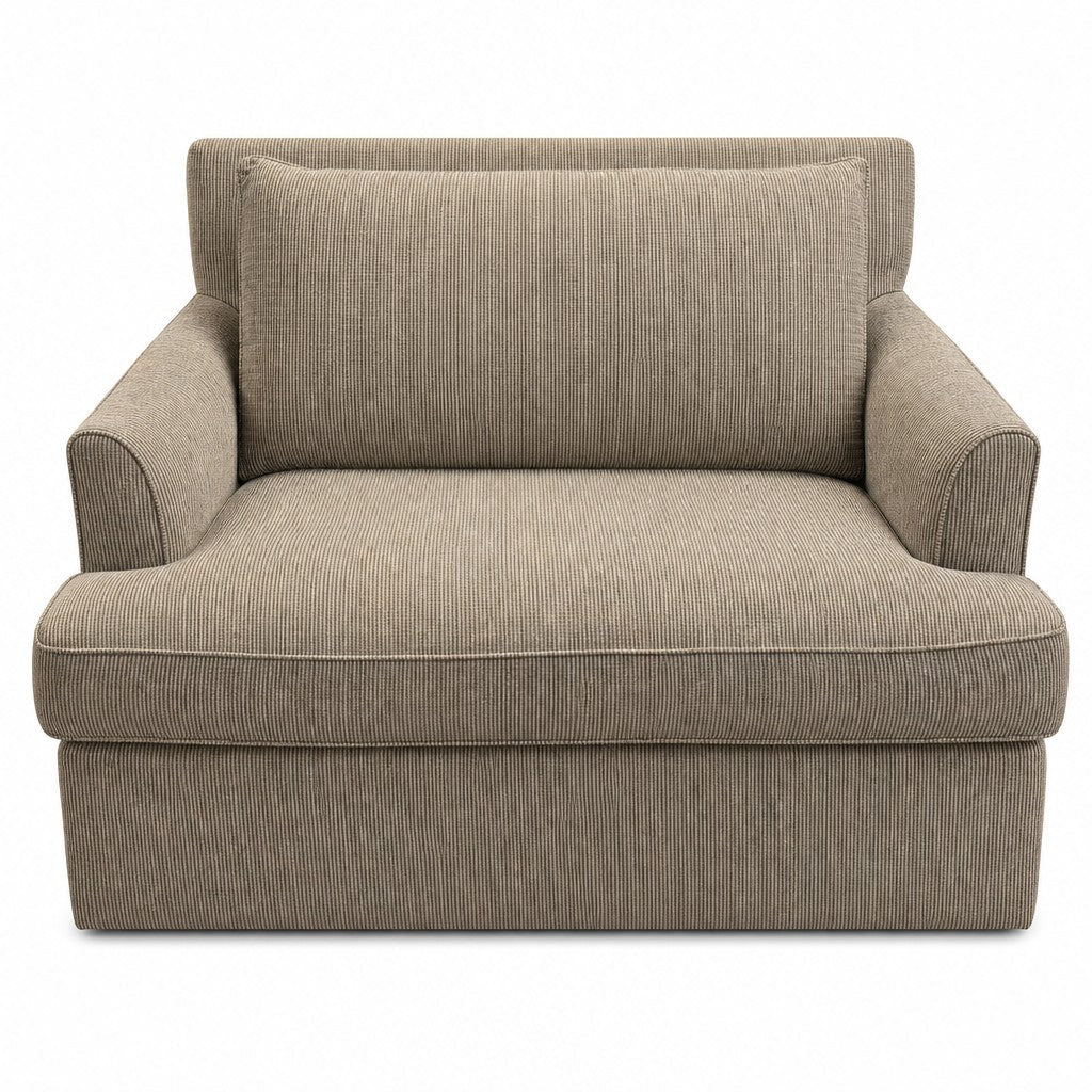 Beige mid-century compact sofa with clean low-slung lines