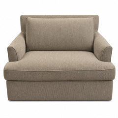 Beige mid-century compact sofa with clean low-slung lines