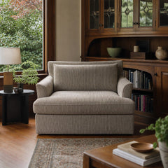 Beige mid-century compact sofa with clean low-slung lines - view 2