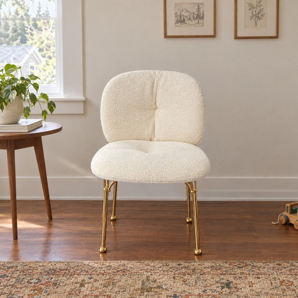 Cream boucle accent chair with a compact nubby upholstered seat. - detail view 1