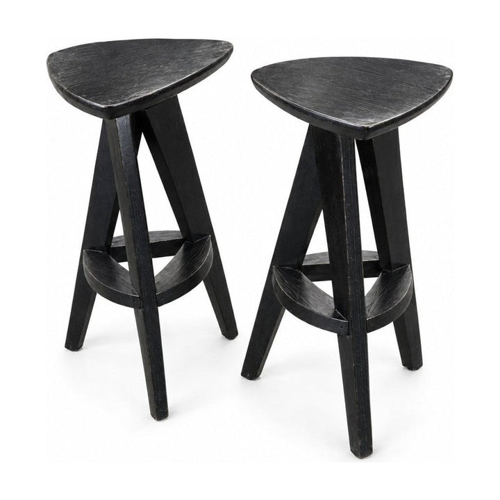 Black wood bar stool with a compact square seat