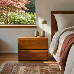 Medium walnut mid-century nightstand with clean rectilinear lines and natural wood grain - view 2