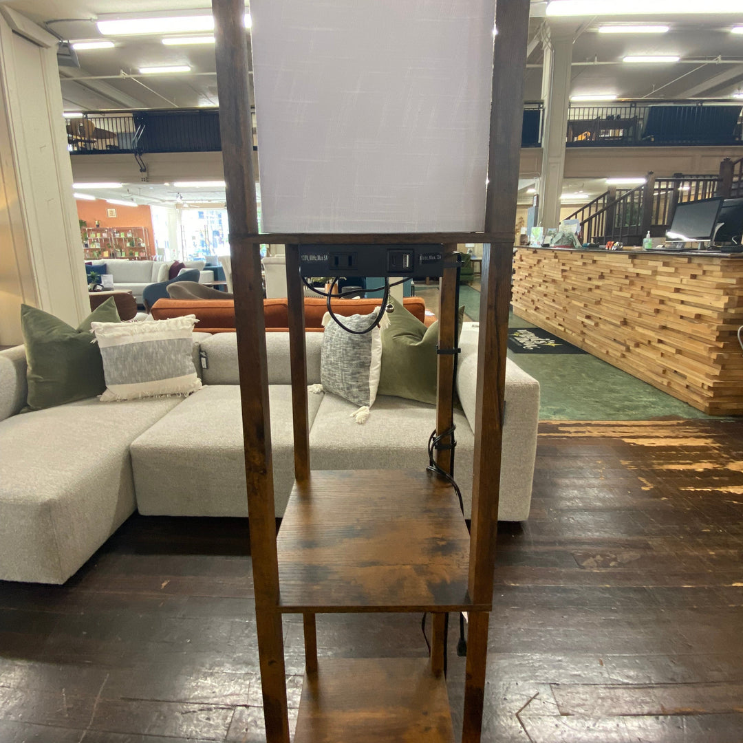 Shoji Column Floor Lamp w/ Outlet & USB