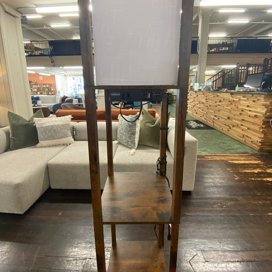 Shoji Column Floor Lamp w/ Outlet & USB