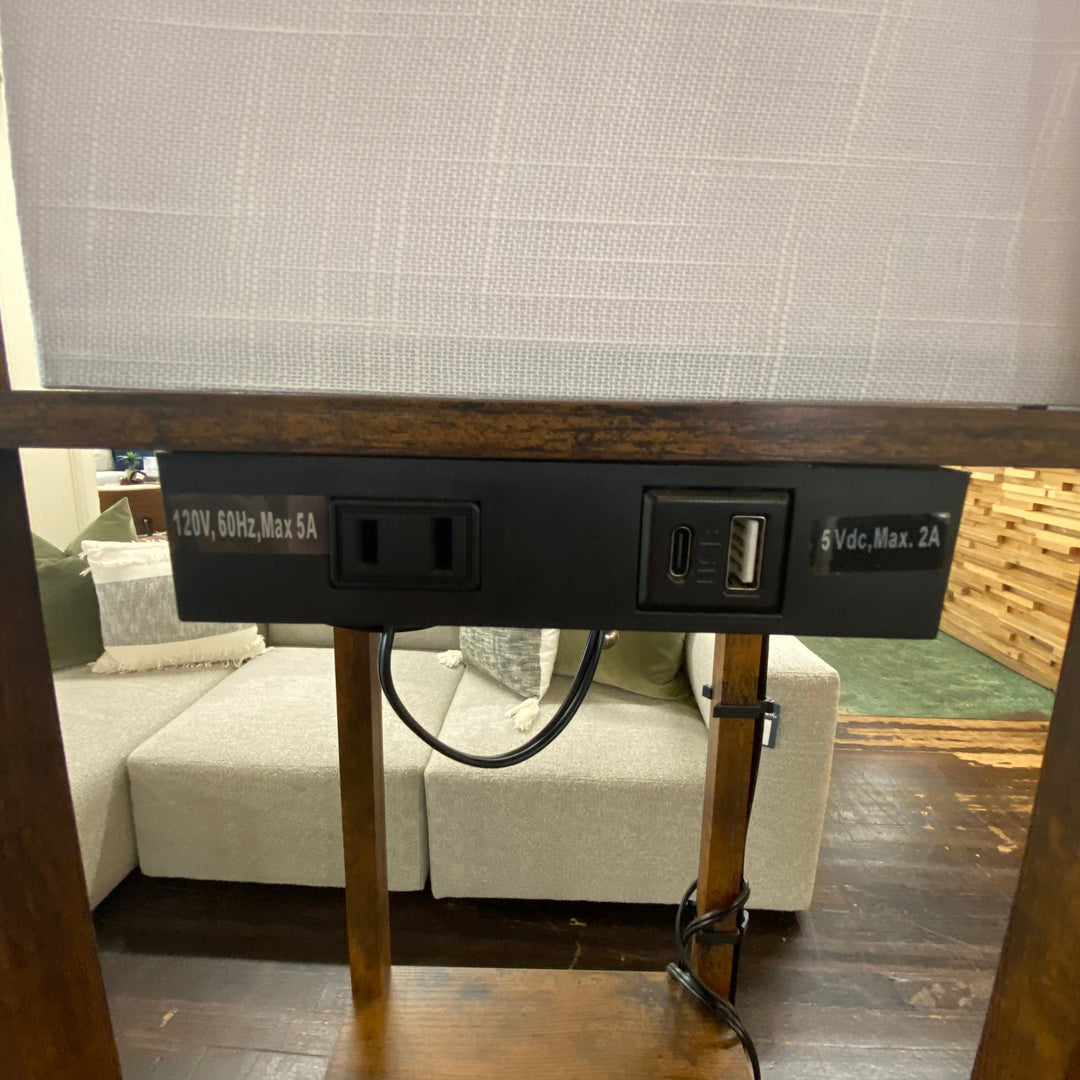 Shoji Column Floor Lamp w/ Outlet & USB