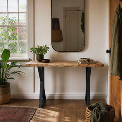 Natural wood pine console table with clean lines and visible grain - view 2
