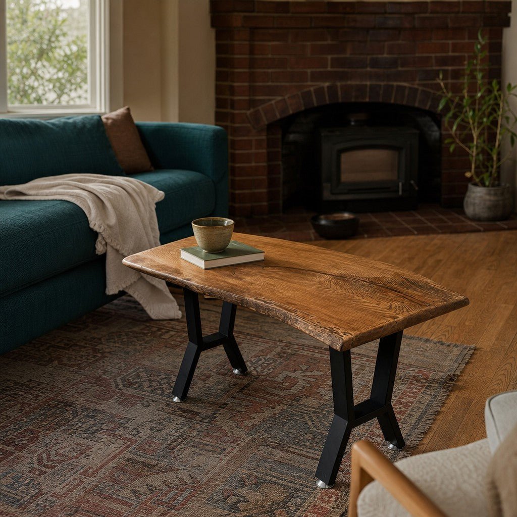 Warm walnut mid-century coffee table in spalted white oak with dark figured grain - view 2