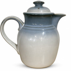 Blue and cream stoneware coffee server with a hand-thrown glazed finish by Mortals
