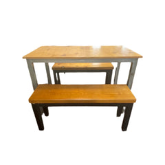 Reclaimed Barn Wood Table w/Benches detail view - Whats New Furniture - Portland, Oregon