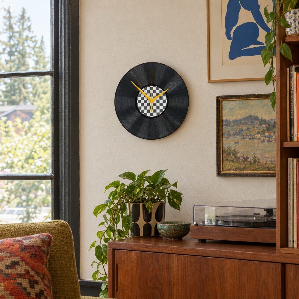 Black square tabletop decor with a low two-inch profile. - detail view 1