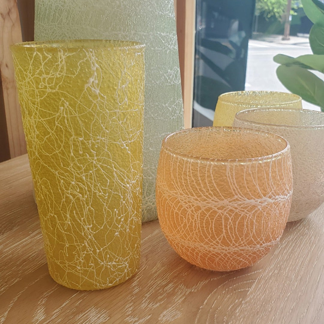 Vintage 1950s Spaghetti String Pitcher Set with Roly Poly Glasses & Tumbler