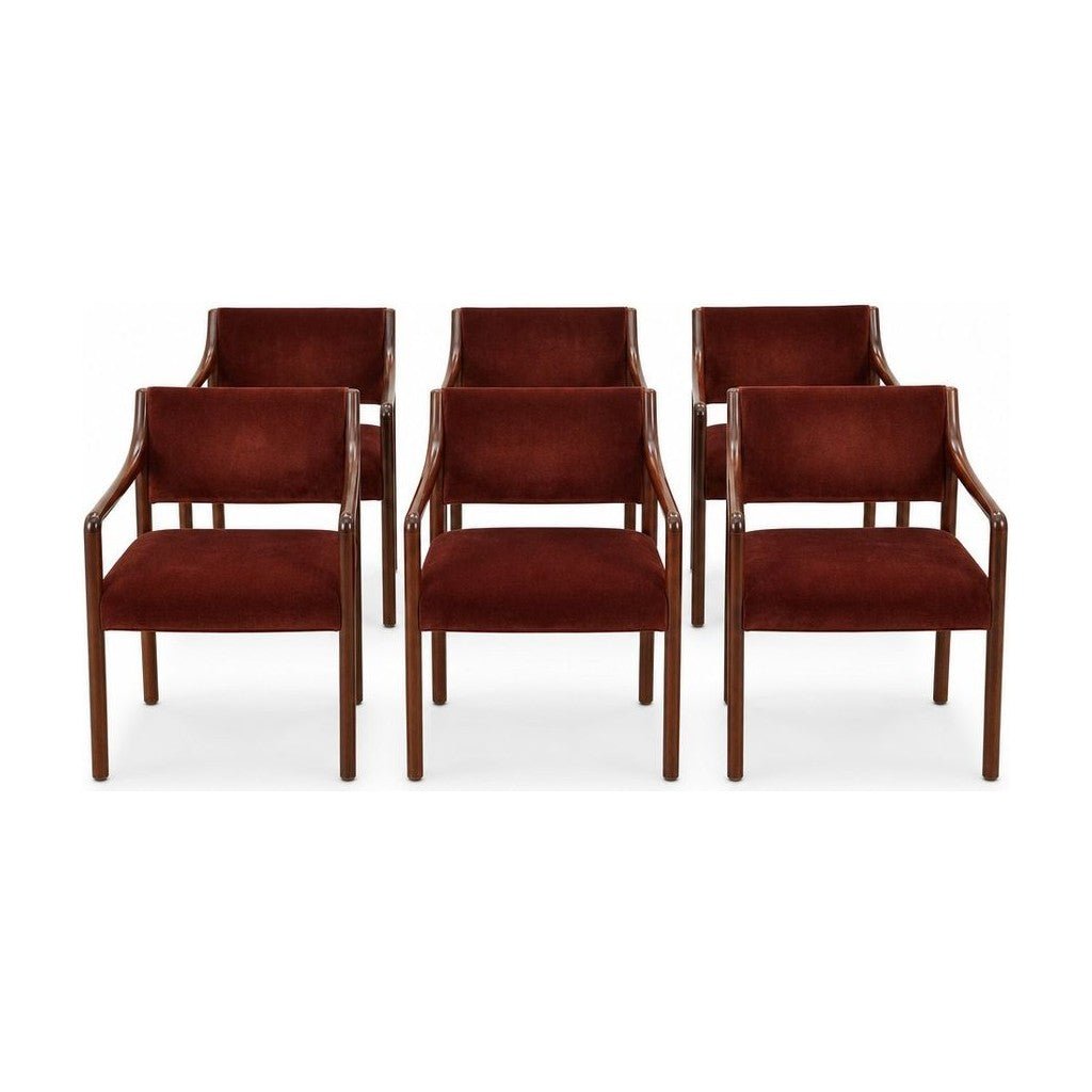 Red Velvet vintage dining chairs with sculpted Gunlocke frames, set of six