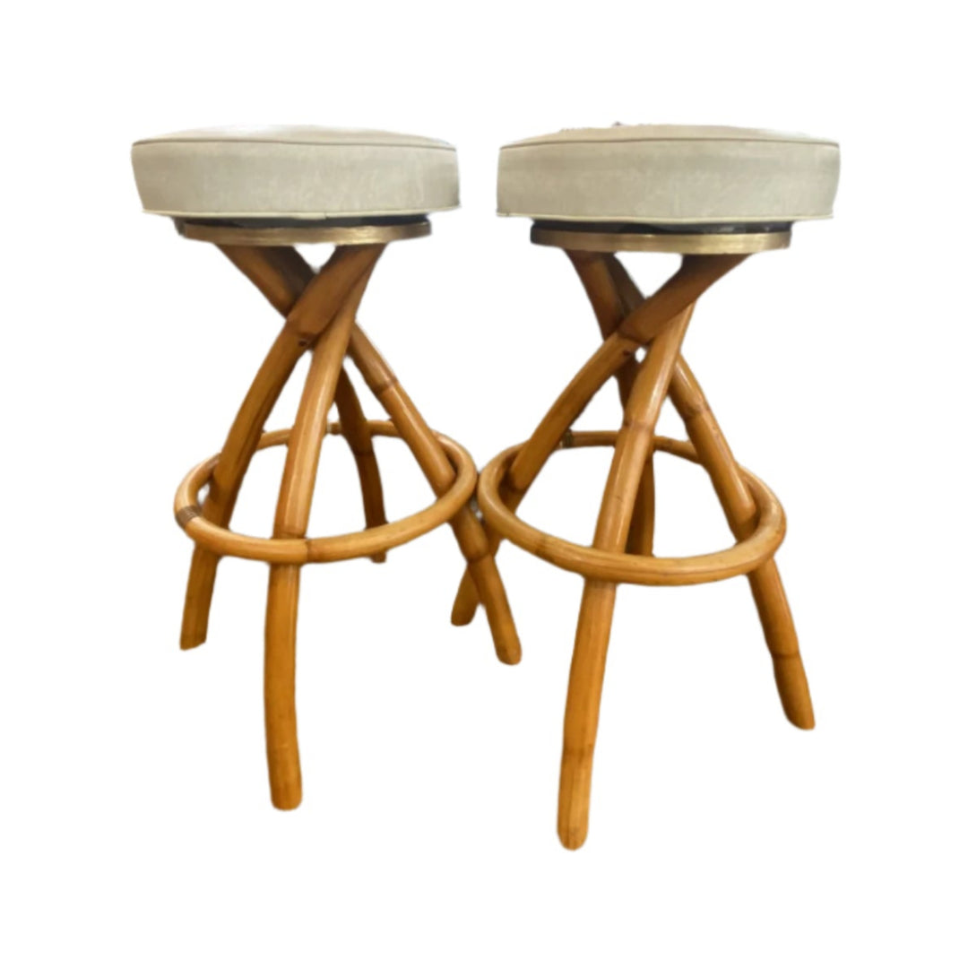Pair of Vintage Rattan Swivel Stools