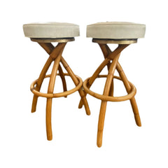 Pair of Vintage Rattan Swivel Stools - Image 2 | What&