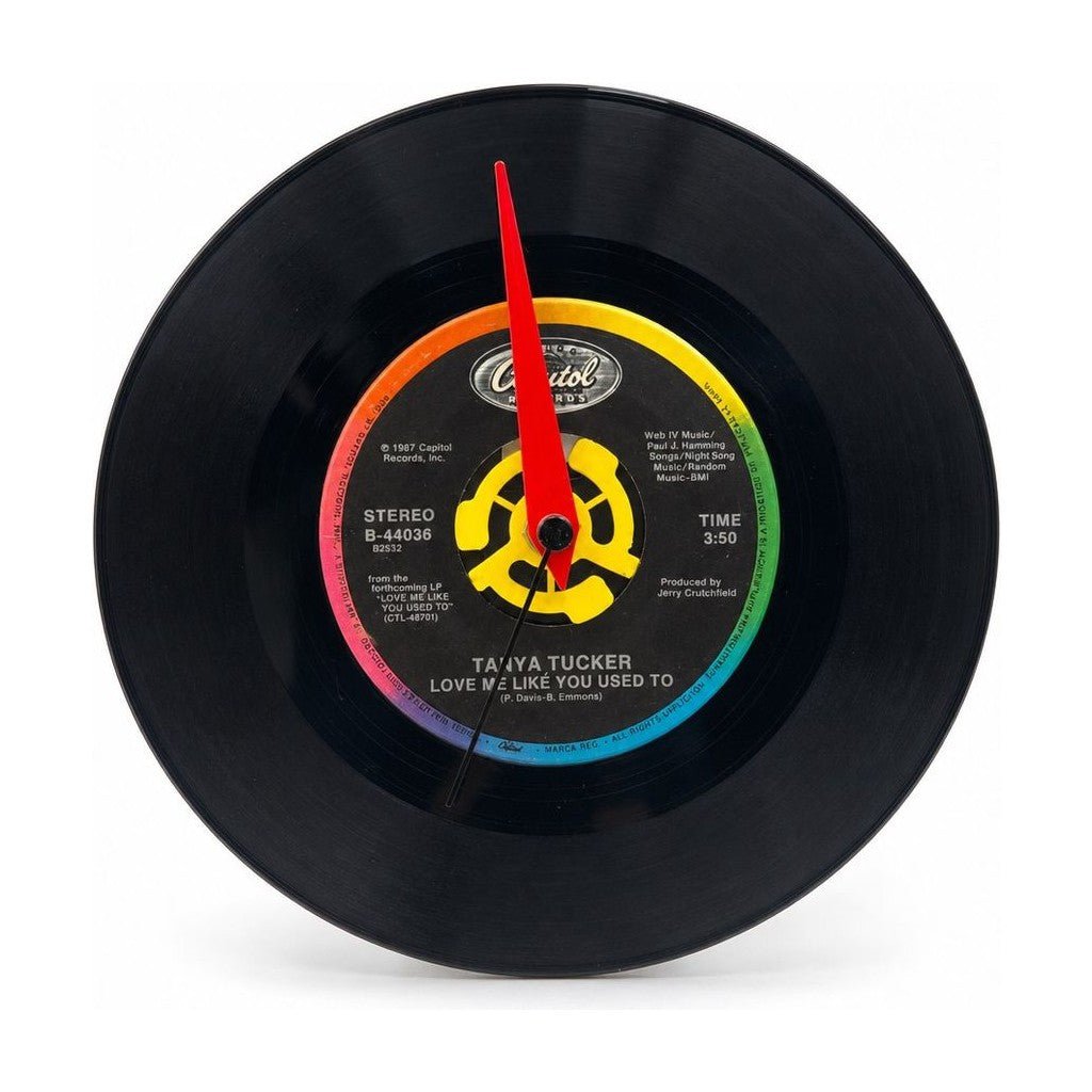 Black Tanya Tucker 7-inch vinyl record clock with analog hands and label graphics.