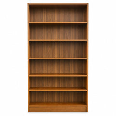 Walnut mid-century bookcase, tall and narrow with open fixed shelves