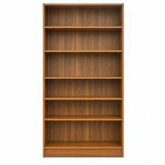 Walnut mid-century bookcase with a slim, tall vertical profile