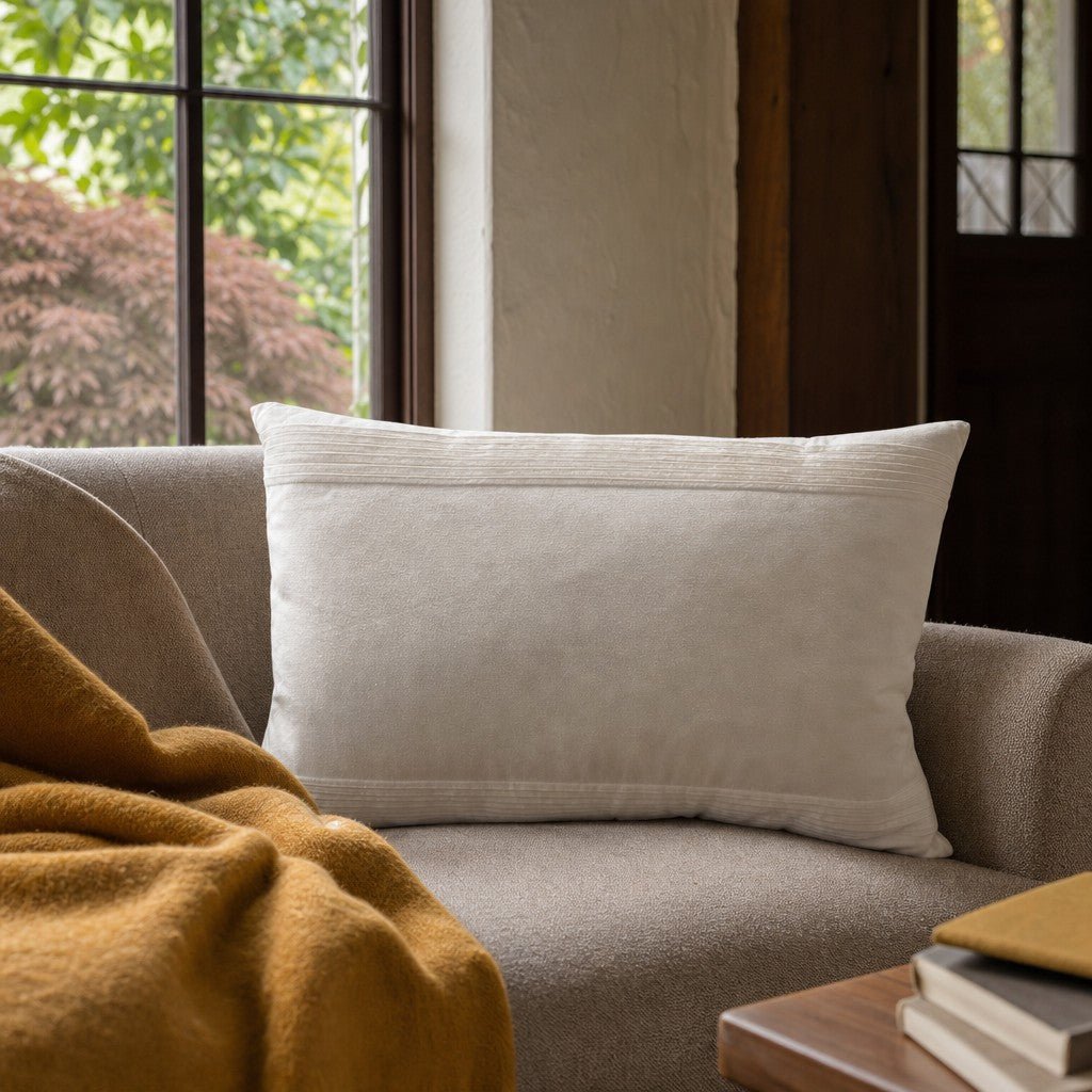 Cream accent pillows with a plush rectangular shape, sold as a pair - view 2