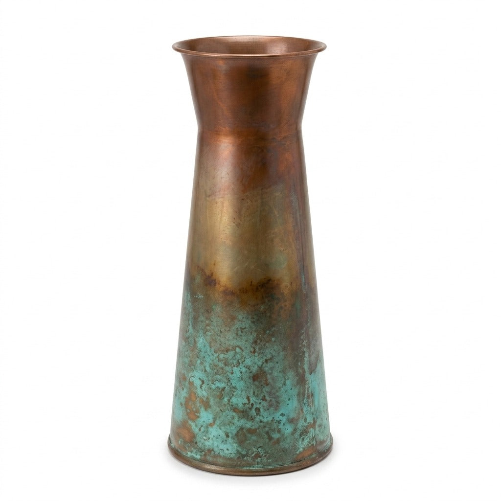 Copper Patina Carafe Vase, 13" Tall front view on white - two-toned copper vase by Kalalou - Whats New Furniture Portland OR