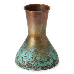 Copper Patina Footed Vase, 8.5" Tall front view on white - two-toned copper vase by Kalalou - Whats New Furniture Portland OR