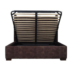 Cora Storage Queen Bed Frame in Velvet Brown configuration shot - gas-lift storage queen bed by LH Imports - Whats New Furniture Portland OR