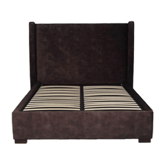 Cora Storage Queen Bed Frame in Velvet Brown - gas-lift storage queen bed by LH Imports - Whats New Furniture Portland OR