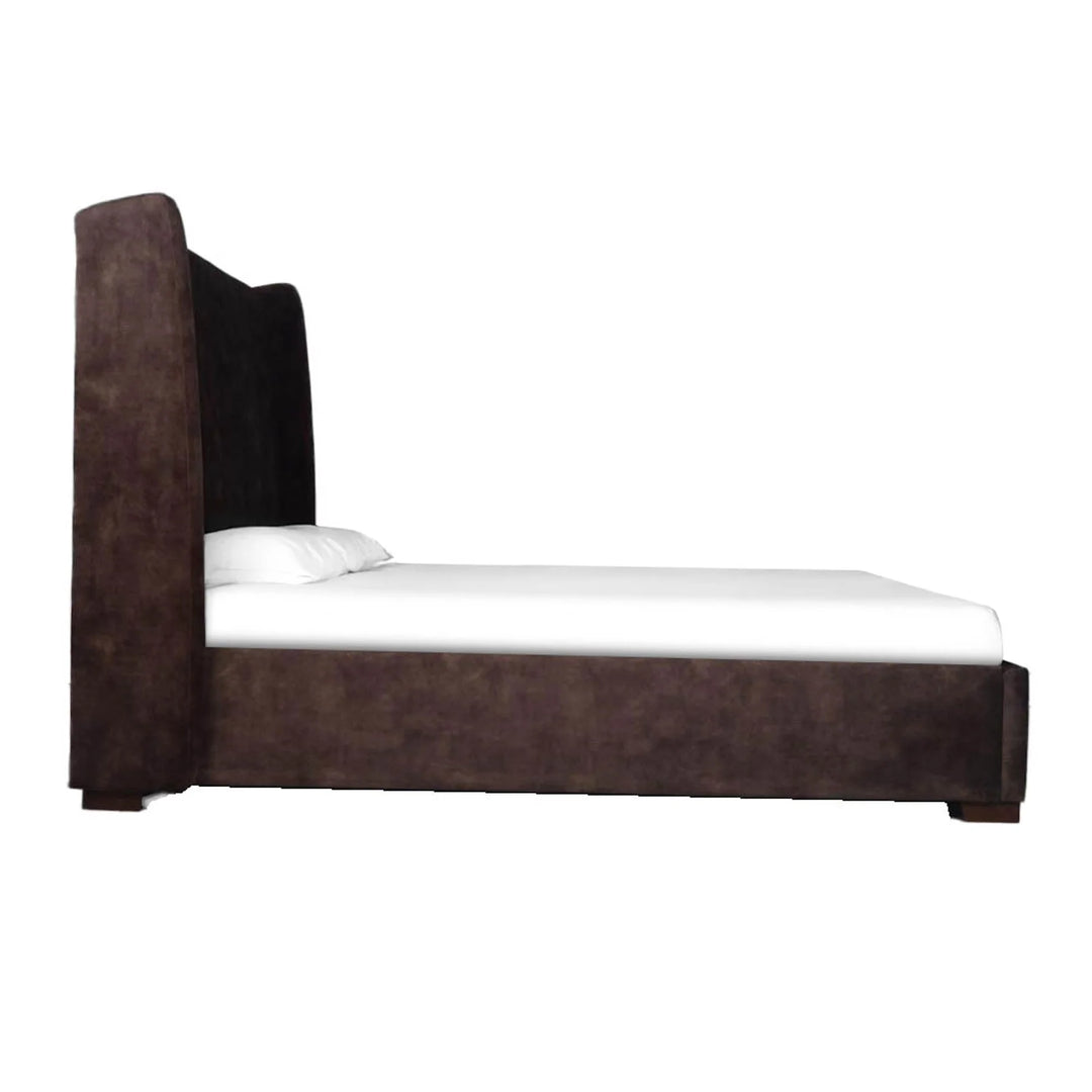 Cora Storage Queen Bed Frame in Velvet Brown side view - gas-lift storage queen bed by LH Imports - Whats New Furniture Portland OR