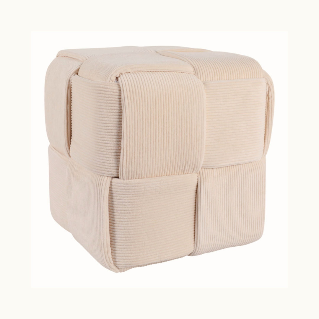 Coreybeach Cube Ottoman in Ivory, full studio view - Sagebrook Home - Whats New Furniture Portland OR