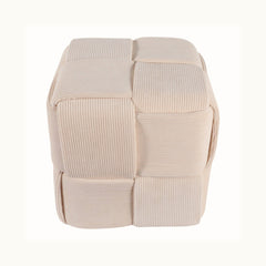 Coreybeach Cube Ottoman in Ivory showing woven top, studio - Whats New Furniture Portland OR