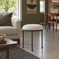 Corinne Accent Stool in Crete Pebble styled in a Portland home - Whats New Furniture