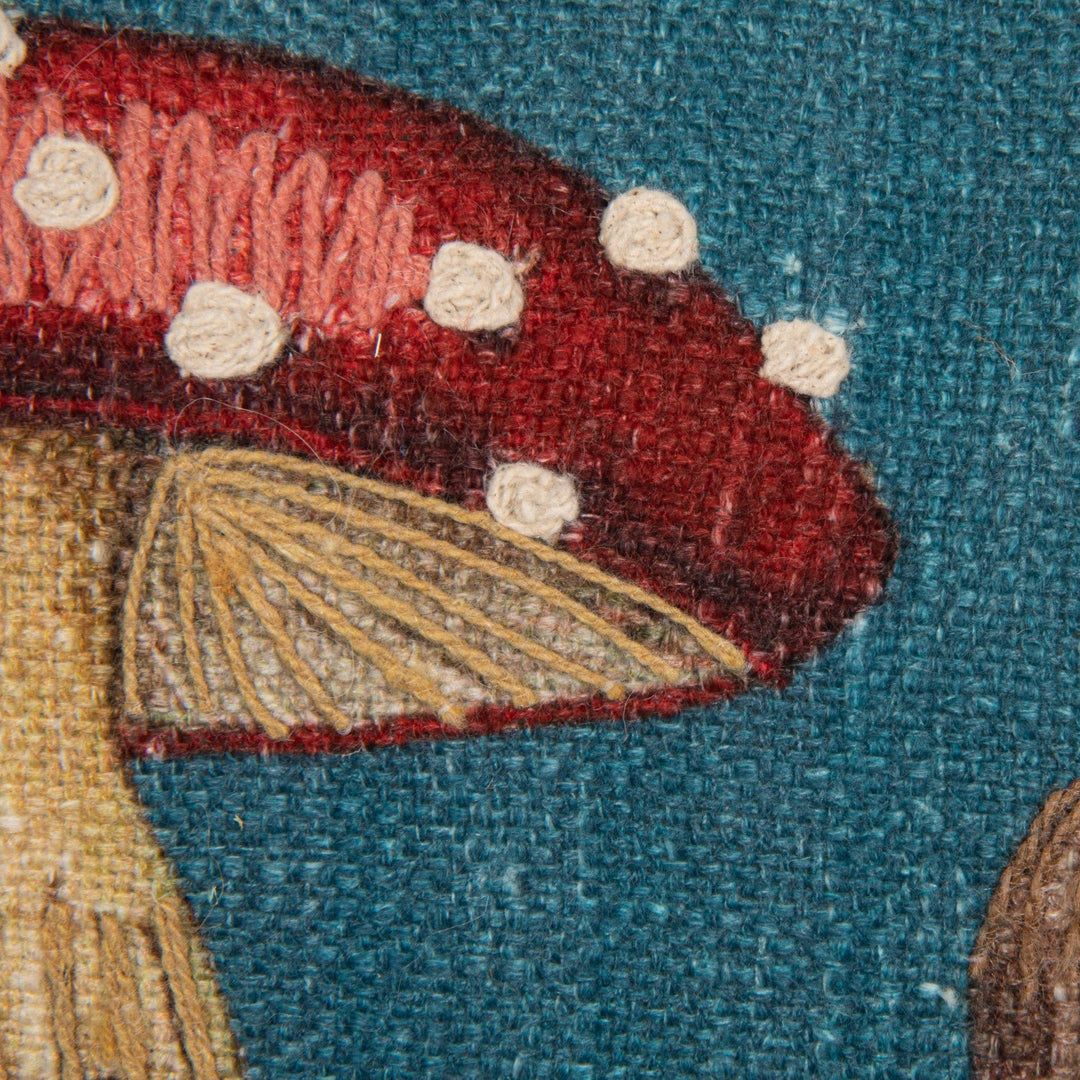 Cotton Printed Lumbar Pillow with Mushrooms &amp; Embroidery in Multi Color fabric detail - embroidered lumbar pillow by Creative Co-Op - Whats New Furniture Portland OR