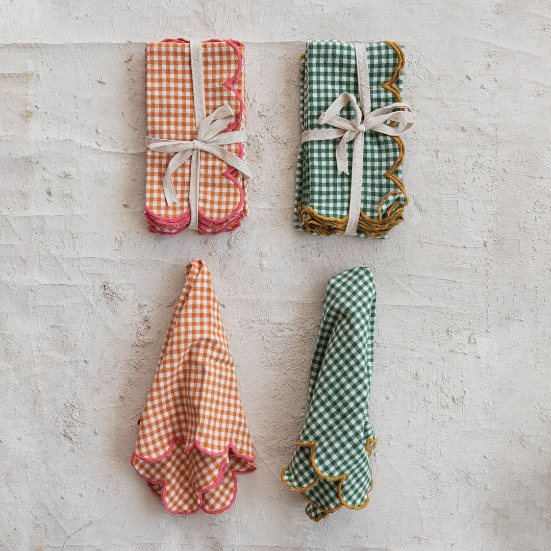 Cotton Scalloped Check Napkins Set of 4 - the scalloped check napkins in additional colors - Creative Co-Op - What&