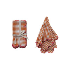 Cotton Scalloped Check Napkins Set of 4 - napkin draped to show scalloped edge and check - Creative Co-Op - What&