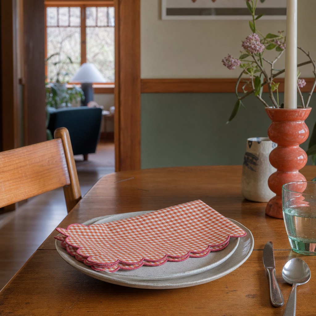 Cotton Scalloped Check Napkins, Set of 4 styled in a Portland dining room - What&