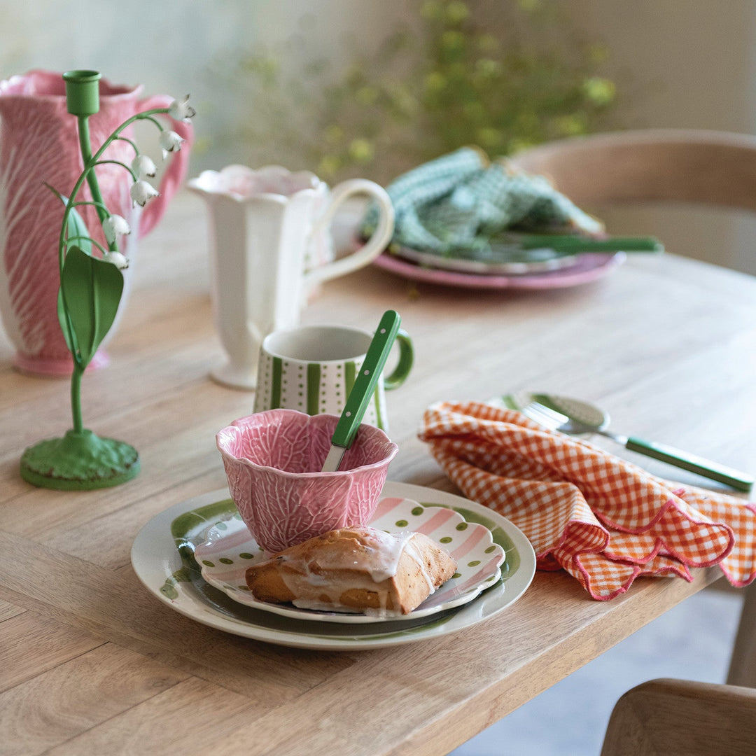 Cotton Scalloped Check Napkins Set of 4 - styled on a set table with a checked napkin - Creative Co-Op - What&