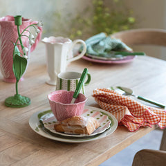 Cotton Scalloped Check Napkins Set of 4 - styled on a set table with a checked napkin - Creative Co-Op - What&