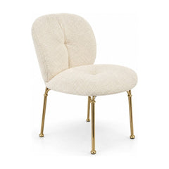 Cream boucle accent chair with a compact nubby upholstered seat.