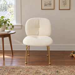 Cream boucle accent chair with a compact nubby upholstered seat. - detail view 1