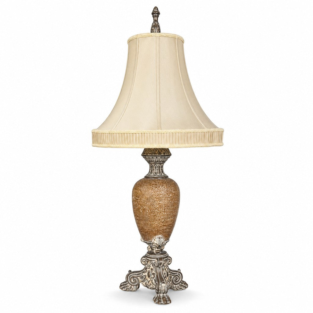 Cream ceramic mid-century table lamp with a tall sculptural base