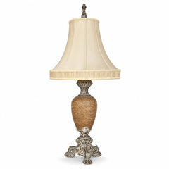 Cream ceramic mid-century table lamp with a tall sculptural base
